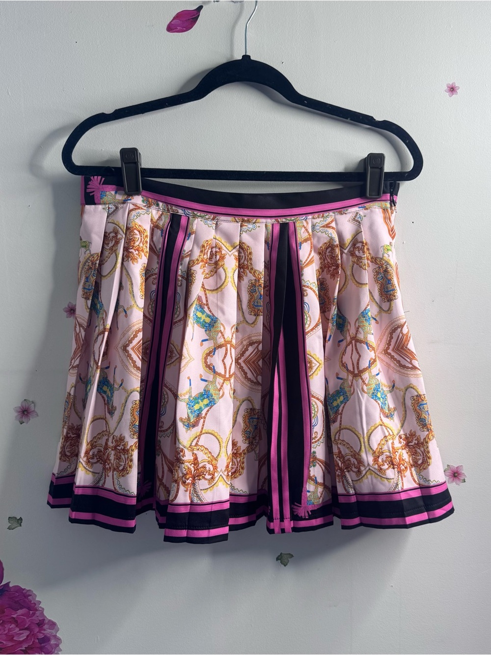 Fashion Nova Pink & Black Pleated Circle Skirt